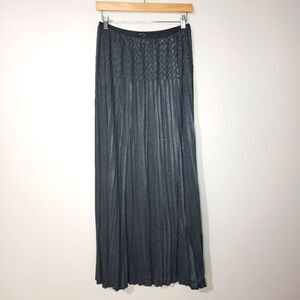 Komaron Medium Grey Textured Pleated Maxi Skirt with Front Slit